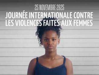 Affiche représentant une femme dénonçant les violences qu'elle subit